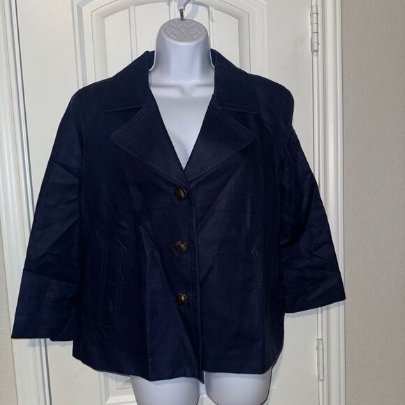 Talbots Women's Navy Jacket size 12 linen jacket - Picture 1 of 9